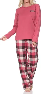 Produktbild von Normann Damen Schlafanzug lang Pyjama mit karierter Flanell Schlafhose ; altrose , 36