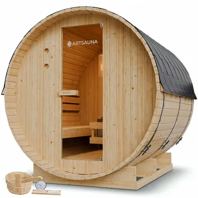 Produktbild von Artsauna Outdoor Fasssauna Spitzbergen 220 für 6 Personen - 8 kW Ofen & Zubehör