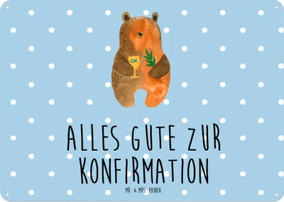 Produktbild von Mr. & Mrs. Panda tafel Bär Konfirmation DIN A5 - Blau Pastell - Geschenk, Schild, Metallschild, Teddy, Kirche, Blechtafel, Türschild, Wandbild, Gottesdienst, Evangelisch