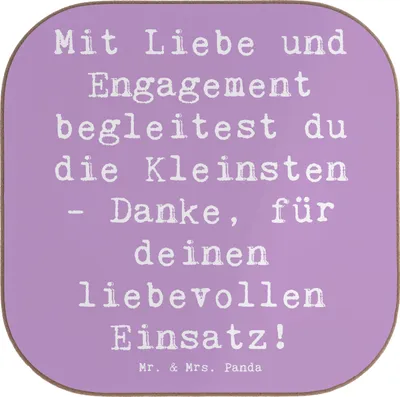 Produktbild von Mr. & Mrs. Panda Holzuntersetzer Spruch Liebevolle Erzieher - Lavendeltraum - Geschenk, Dankeschön, Danke sagen, Aufmerksamkeit, Anerkennung, Fürsorge, Coaster, Kinder