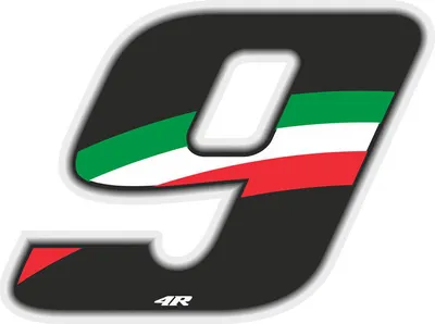 Zdjęcie produktu dla Naklejka z numerem wyścigowym na motocykl "9" trójkolorowa 100 x 130 mm
