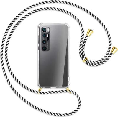 Produktbild von Handykette Backcover-Schutzhülle mit Band (Metall goldfarben) für Xiaomi Mi 10 Ultra - schwarz/weiß gestreift