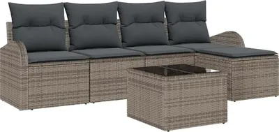Immagine prodotto di vidaXL Set di divani con cuscini e portaoggetti 6 pezzi in polirattan grigio