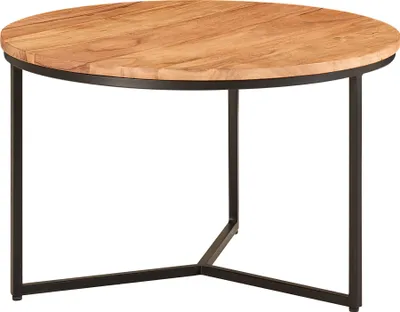 Produktbild von WOHNLING Couchtisch 60x60x38 cm Akazie Massivholz / Metall Design Sofatisch Rund Wohnzimmertisch Kaffeetisch Massiv Kleiner Tisch Wohnzimmer