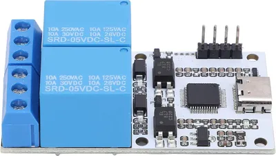 Imagen del producto de Módulo de relés USB, 2 canales, 5V, control serial inteligente, acoplamiento óptico para protección, interfaz tipo C