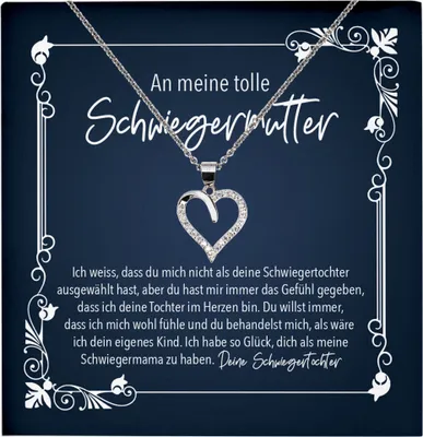 Produktbild von 22Feels Echt Silber Halskette - An Meine Schwiegermutter Geschenk von Braut Schwiegertochter Schwiegermama Hochzeit Schmuck Set Frauen - Herz Anhänger, Karte