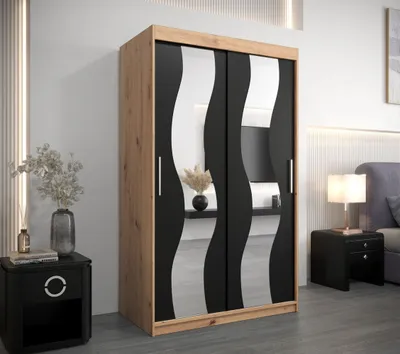 Obrázok produktu pre Šatníková skriňa so zrkadlami MARGIT - šírka 120 cm, dub artisan / čierna