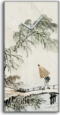 Produktbild von Wanduhr Uhr Wandbild Leinwand 30x60 Malerei Asiatische Fluss Brücken Bäume - weiße Hände