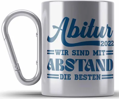 Produktbild von Trendation - Abi 2022 Edelstahl Tasse Karabiner Geschenk Abi Bestanden Abitur Abschluss Geschenkidee (Silber)