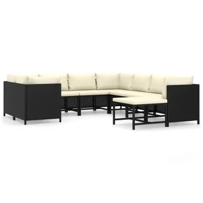 Produktbild von vidaXL 9-tlg. Garten-Lounge-Set mit Kissen Poly Rattan Schwarz