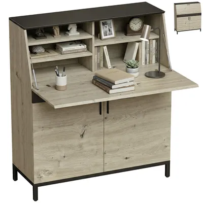 Produktbild von HOMCOM Sekretär-Schreibtisch mit Regalen und Schrankfach 100 cm Naturholz