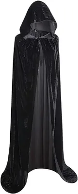 Productafbeelding van Zwarte Vampier Cape met Kap voor Halloween - Fluwelen Kostuum voor Volwassenen, Cosplay en Carnaval