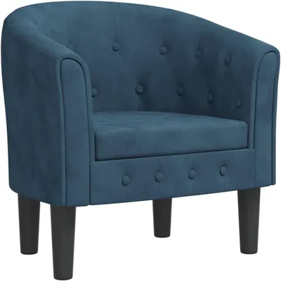 Produktbild von Dunkelblauer Clubsessel aus Samt – moderner Akzentsessel mit Knopfheftung und Polsterung – Cocktailsessel für Wohnzimmer, Schlafzimmer und Büro – 70 x 56 x 68 cm