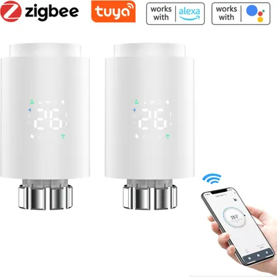 Produktbild von 2X Inteligentne termostaty grzejnikowe Zawór termostatyczny Niezwykle cichy zawór szybkiego ogrzewania Sterowanie grzejnikiem APP Kompatybilny z Alexa Google Assistant Blokada dziecięca Termostat grzewczy Wyświetlacz LED, biały