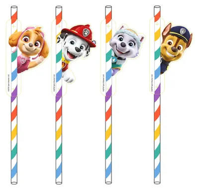 Paw Patrol Papierstrohhalme, 8 Stück, Regenbogenstreifen