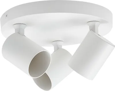 A white ceiling light with three adjustable spotlights.