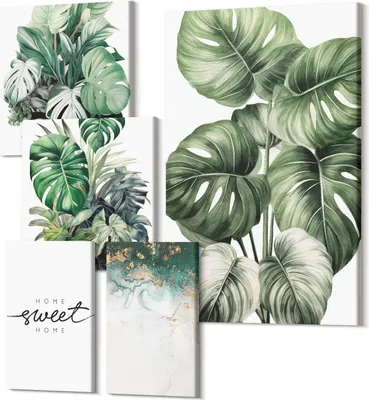Obrázek produktu pro Obrazy Na Plátně – 5-Dílná Sada – Polycanvas – Moderní Obrazy – Dekorace Na Zeď – Do Obývacího Pokoje – Abstraktní Obrazy – 2x 30x30 cm + 2x 20x30 cm + 1x 40x60 cm – Zasaďte dekorativní motivy v moderním stylu