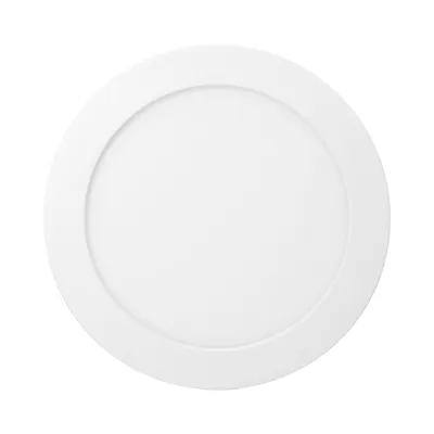 A white, circular LED ceiling light is shown from a top-down perspective against a white background.