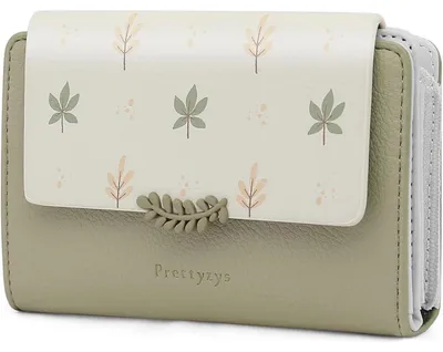 Image de Portefeuille pour femmes, petit, en cuir PU, vert, avec de nombreux compartiments, dont un compartiment à monnaie avec fermeture éclair
