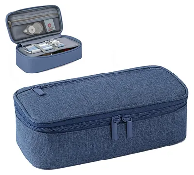 Productafbeelding van Etui met 5 vakken, groot etui, eenvoudig design, duurzaam etui voor meisjes en jongens, etui voor tieners en volwassenen (blauw)