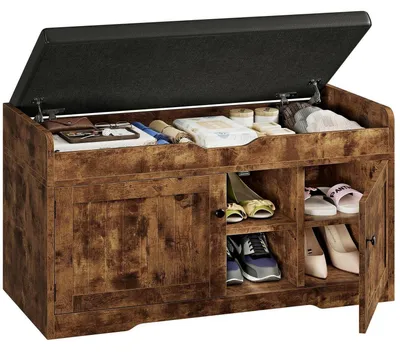 Immagine prodotto di Panca porta-scarpe con seduta e spazio contenitore, colore marrone retrò, dimensioni 92x35x50 cm