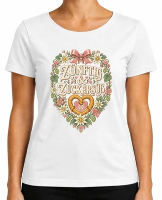 Imagen del producto de Zünftig & Zuckersüß: Camiseta tradicional bávara para , estilo "lederhosen" para mujer, color blanco, talla S