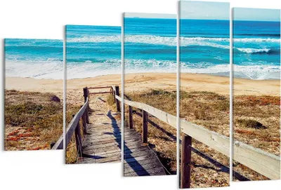 Produktbild von Bild auf Leinwand - Leinwandbild - 5 Teile - Meer Strand Eintritt - 150x100cm - Wand Bild - Wanddeko - Wandbilder - Leinwanddruck - Bilder - Wanddekoration - Leinwand bilder - EG150x100-4359