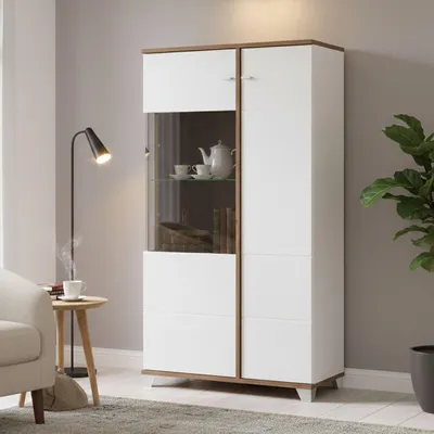 Produktbild von Dmora Vitrine Suello 79x40x143h cm Weiß, 4 Regalböden, Flügeltür