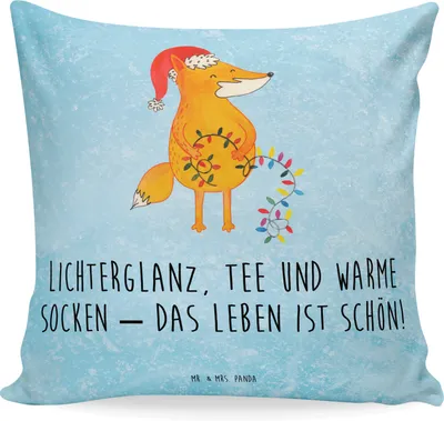 Produktbild von Mr. & Mrs. Panda 40x40 kissen Fuchs Weihnachten - Eisblau - Geschenk, Weihnachtsmann, Wintermotiv, für sofa, Kuschel, Nikolaus, Polster, Weihnachtszeit, Deko, Sofakissen