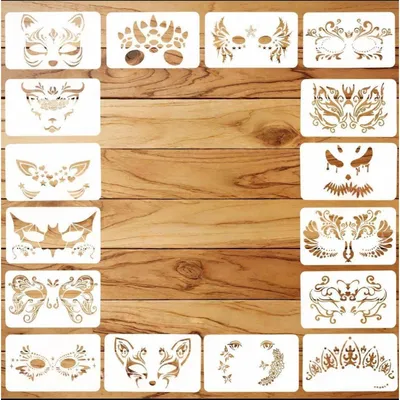 Immagine prodotto di Set di stencil per il trucco per bambini, 16 pezzi, modelli per il face painting ideali per feste di compleanno per bambini
