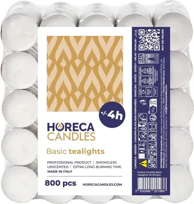 Obrázek produktu pro HORECA CANDLES čajové svíčky 800 ks – bílé, 4h hoření, bez vůně, svatba, dekorace