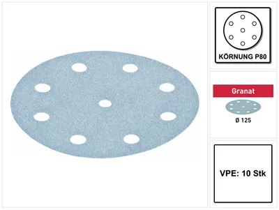Productafbeelding van Festool Granat STF D125/8 P80 GR/10 schuurschijf 125 mm P80 10 stuks ( 497147 ) voor RO 125, ES 125, ETS 125, ETSC 125, ETS EC 125, LEX 125