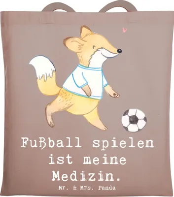 Produktbild von Mr. & Mrs. Panda Tote Bag Fuchs Fußball spielen - Braun Pastell - Geschenk, Fußballmannschaft, Schultasche, Turnier, Tasche, canvas, Beutel, Büchertasche, Fußballverein