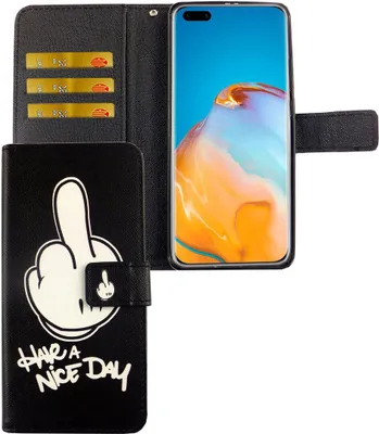 Produktbild von Huawei P40 Pro Tasche Handy Hülle Schutz-Cover Flip-Case mit Kartenfach Have a nice day