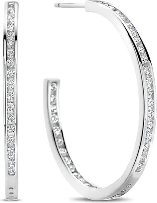 Produktbild von Neu Bling 9NB-1277 Silber Halb Ohrringe mit Zirkonia Steine - 33mm Durchmesser - 2,7mm breit - Zirkonia - Ohrringe - Rhodium - Silber