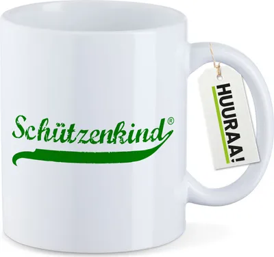 Produktbild von Huuraa Kaffeetasse Schützenkind Vintage 330ml Weiß Keramik Kaffeebecher Geschenkidee