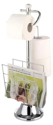 Produktbild von Freistehender Toilettenpapierhalter mit Zeitungsständer - Rollenhalter mit Ablage - 3-in-1 Toilettenpapierständer aus Chrom - Klorollenhalter ohne Bohren, ca. 20 x 56 x 20 cm
