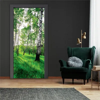 Obrázek produktu pro Samolepicí tapeta na dveře plakát březový les - 91x211 cm jednodílná - fototapeta na dveře obývací pokoj kuchyně koupelna samolepka na dveře fólie na dveře odolná proti UV záření připravená k montáži