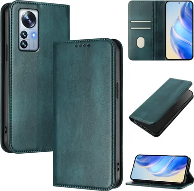 Produktbild von Handyhülle für Xiaomi 12 Pro/Xiaomi 12S Pro, Vintage Leder RFID Schutz Kartenfach Standfunktion Magnetische Klapphülle Grün
