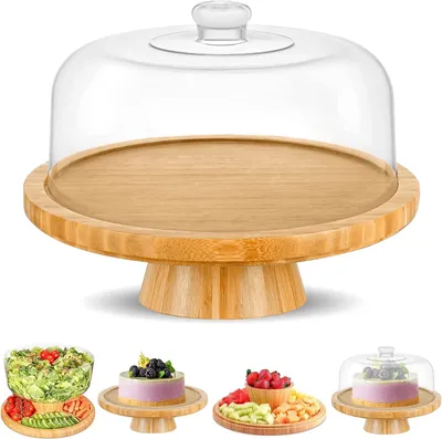 Kuchenständer aus Bambus mit Haube, 30 cm, rund, 6-in-1