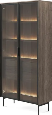 Produktbild von Selsey Lumi - Vitrine mit zwei Schubladen und LED, Eiche Dunin, 91 cm
