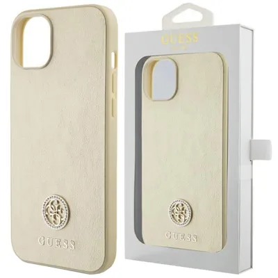 Produktbild von Guess Polyurethan4G Strass Metal Logo Case für iPhone 15 Gold