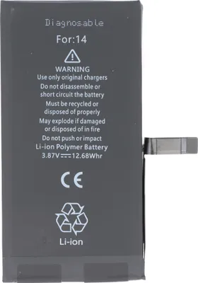 Produktbild von Akku passend für Apple iPhone 14, diagnostizierbar, Li-Polymer, 3,87V, 3279mAh, 12,68Wh,  ohne Werkzeug