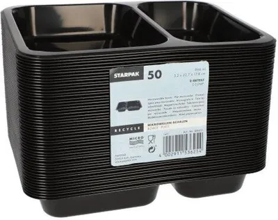 Produktbild von Mikrowellenschalen, PP 2-geteilt 866 ml 3,2 cm x 22,7 cm x 17,8 cm schwarz