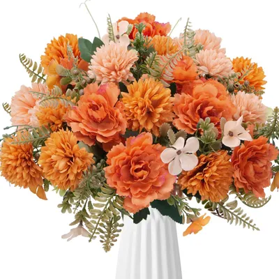 Künstliche Pfingstrosen & Chrysanthemen, 4 Stk., 45 cm, mit Vase