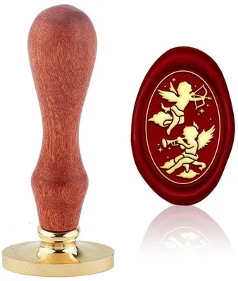 Produktbild von Retro-Engel-Siegelstempel aus Messing mit Holzgriff - für Briefe und DIY-Projekte