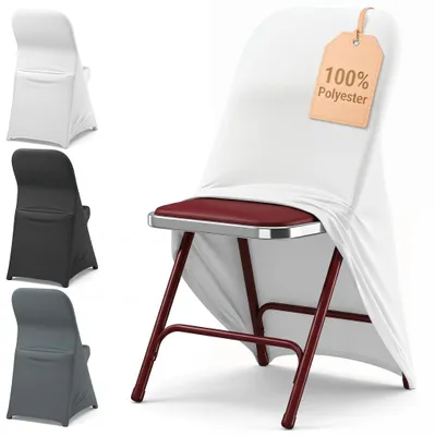 Produktbild von YARDIN 30 Stück dehnbare Klappstuhlbezüge Weiß, kratzfester Wasch-Polyester Stuhlhusse für Gartenparty & private Familienfeiern