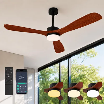 Produktbild von Ø106cm Echtholz Deckenventilator mit Beleuchtung 3 Flügel Ventilator Lampe Decke Smart APP & Fernbedienung 6 Stufen 3 Farben Wohnzimmer Schlafzimmer