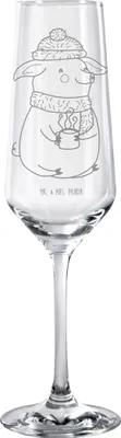 Produktbild von Mr. & Mrs. Panda Champagnerglas Schweinchen Glühwein - Transparent - Geschenk, Spruch, Betrunken, Sektglas graviert, Weihnachtsmarkt, Glas, Sektkelch, Trinkglas