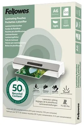 Immagine prodotto di Fellowes 100143438, pellicola per laminazione, confezione da 100 pezzi